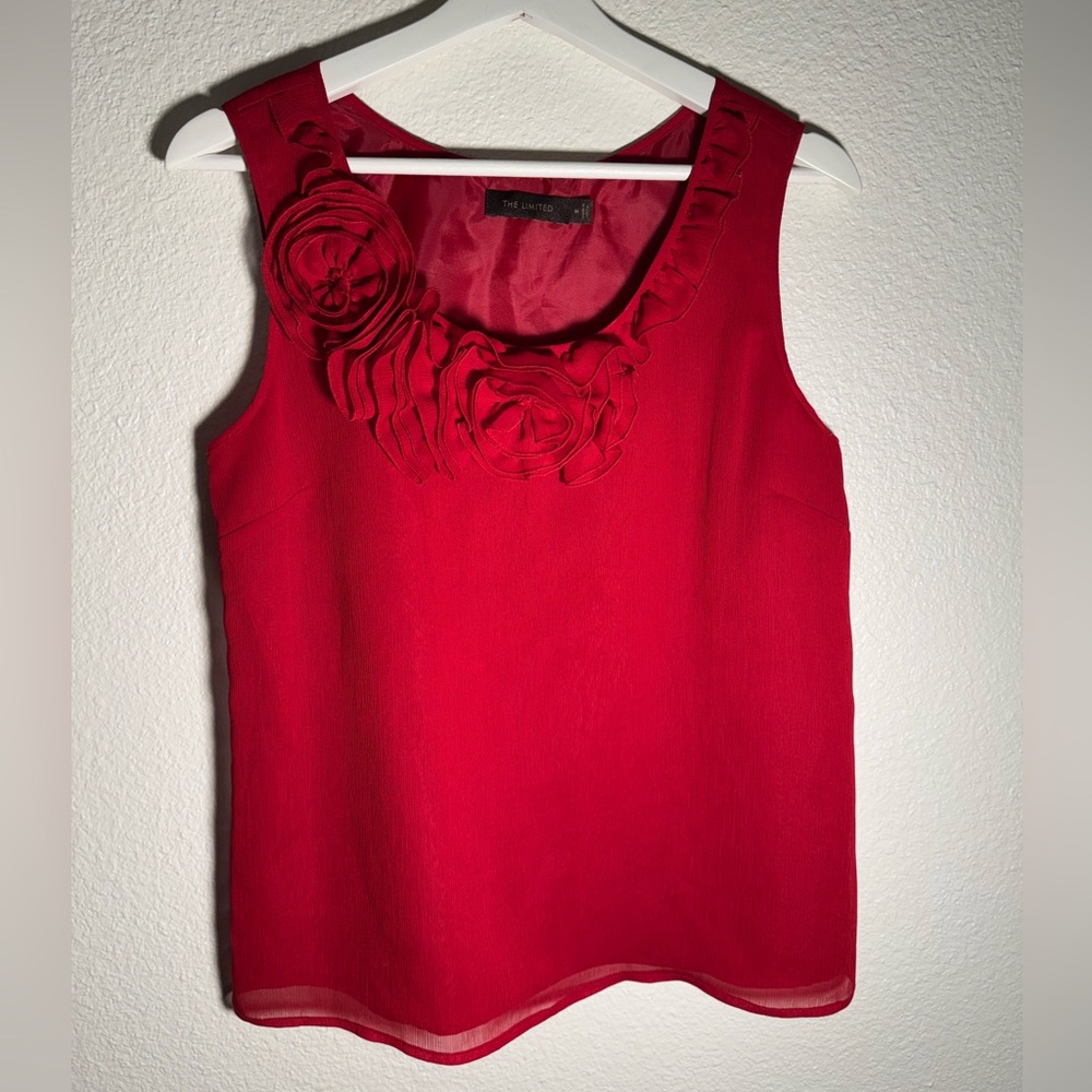 The Limited Red Ruffled Sleeveless Tank Top